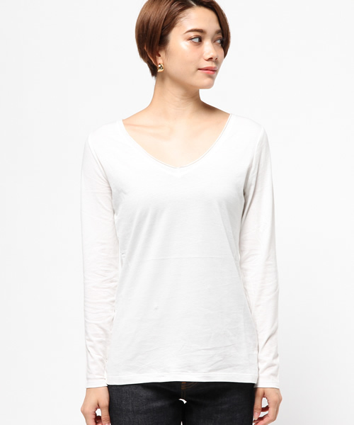 AZUL by moussy（アズールバイマウジー）の「40/-タンブラー天竺カットオフV/N長袖PO（Tシャツ/カットソー・レディース・ブラック系その他/ホワイト系その他/ブラック/トップグレー/カーキ系/オフホワイト/ダークネイビー・MEDIUM/X-SMALL/LARGE/SMALL/X-LARGE）」の10枚目の写真