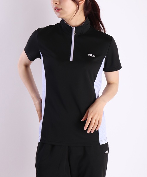 セール】FILA パウダーメッシュ 小花柄 切替ハーフジップT＆