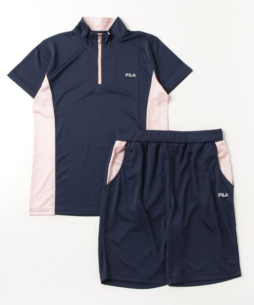 FILA 花柄セットアップ FILA パウダーメッシュ 小花柄 切替ハーフジップT＆ハーフ