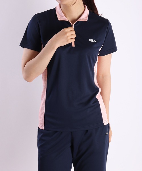 FILA 花柄　上下セット FILA パウダーメッシュ 小花柄 切替ハーフジップT＆ハーフ