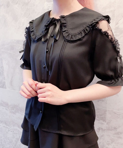 MA＊RS レースリボンチューブトップ ブラック×ブラック MA*RS】クロス