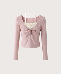LA POMME petit（ラポミ・プチ）の「フェイクツーギャザーバレエシャツ Fake Two Gather Ballet Shirt（Tシャツ/カットソー）」