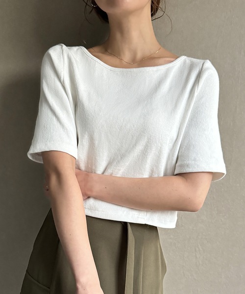 junoah(ジュノア)の「前後2wayリブチビTシャツ(Tシャツ/カットソー・レディース・ホワイト/ブラック/アイボリー・MEDIUM/LARGE/X-LARGE)」の2枚目の写真