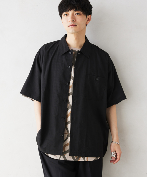 JOURNAL STANDARD relume（ジャーナルスタンダード　レリューム）の「AIRLY DOTS サッカー半袖シャツ（シャツ/ブラウス・メンズ・グレー/ブラック/ネイビー・MEDIUM/LARGE）」の14枚目の写真