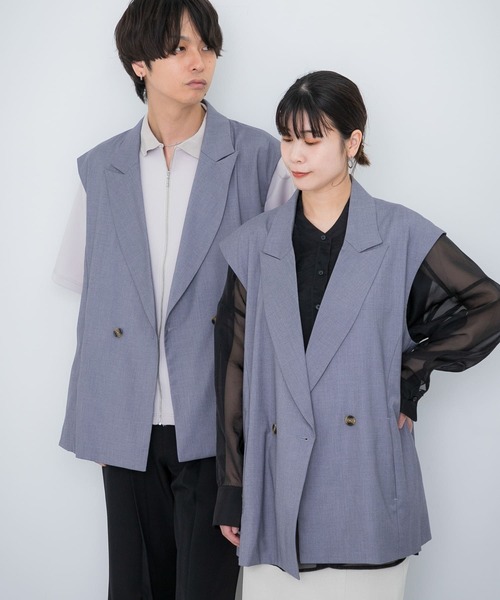 SENSE OF PLACE by URBAN RESEARCH（センスオブプレイスバイアーバンリサーチ）の「『ユニセックス』『セットアップ対応』 サイドスリットテーラードベスト（ベスト・メンズ・ブラック/グレー/ミント・MEDIUM/LARGE）」の5枚目の写真