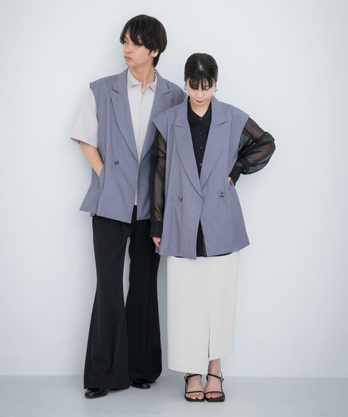 SENSE OF PLACE by URBAN RESEARCH（センスオブプレイスバイアーバンリサーチ）の「『ユニセックス』『セットアップ対応』 サイドスリットテーラードベスト（ベスト・メンズ・ブラック/グレー/ミント・MEDIUM/LARGE）」の6枚目の写真