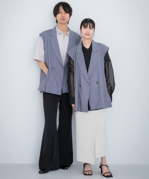 SENSE OF PLACE by URBAN RESEARCH（センスオブプレイスバイアーバンリサーチ）の「『ユニセックス』『セットアップ対応』 サイドスリットテーラードベスト（ベスト・メンズ・ブラック/グレー/ミント・MEDIUM/LARGE）」の7枚目の写真