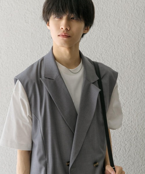 SENSE OF PLACE by URBAN RESEARCH（センスオブプレイスバイアーバンリサーチ）の「『ユニセックス』『セットアップ対応』 サイドスリットテーラードベスト（ベスト・メンズ・ブラック/グレー/ミント・MEDIUM/LARGE）」の9枚目の写真