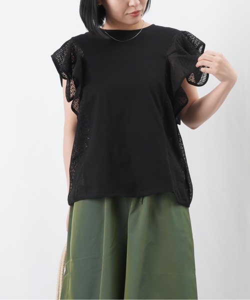 LUCA/LADY LUCK LUCA（ルカ/レディラックルカ）の「LC/LLL ケミカルレースフリルカットソー / レースフリル切替Tee（Tシャツ/カットソー・レディース・オフホワイト/ブルー/ブラック・FREE）」の3枚目の写真