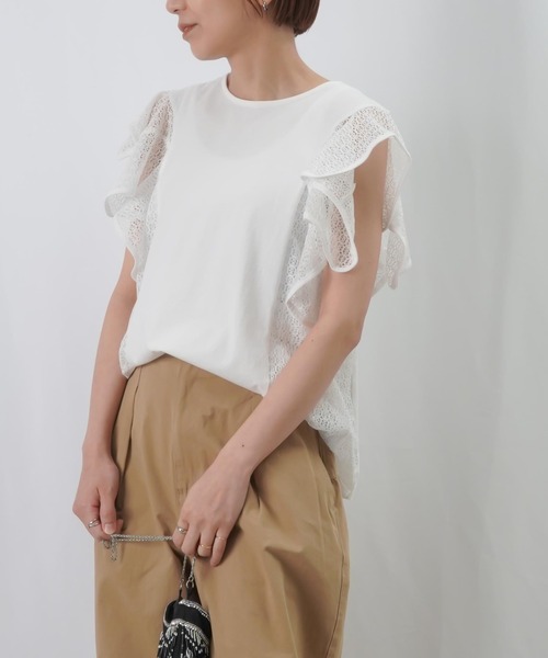 LUCA/LADY LUCK LUCA（ルカ/レディラックルカ）の「LC/LLL ケミカルレースフリルカットソー / レースフリル切替Tee（Tシャツ/カットソー・レディース・オフホワイト/ブルー/ブラック・FREE）」の6枚目の写真