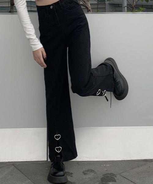 セール】ハートスリットデニムパンツ（デニムパンツ）｜Achic