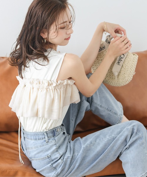 フリル付きマルチカラートップス マルチway配色チュールフリルカラー マルチway 配色[品番