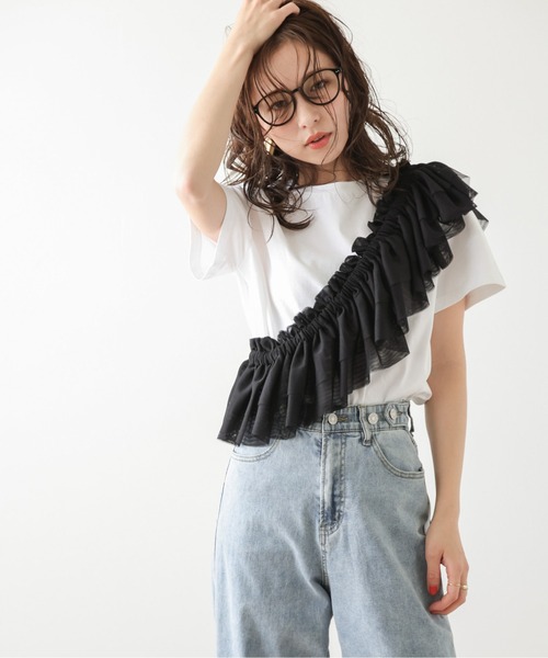 SUGAR BISKET(シュガービスケット)の「マルチウェイフリルカラー(Tシャツ/カットソー・レディース・アイボリー/ブラック・フリー)」の21枚目の写真