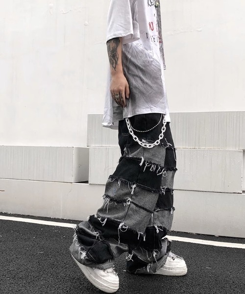 B'day（ビーデイ）の「【 B'day / ビーデー 】ボーダーラインダメージ加工ワイドデニムパンツ（デニムパンツ・メンズ・ブラック・XX-LARGE/XXX-LARGE/XXXX-LARGE）」の7枚目の写真