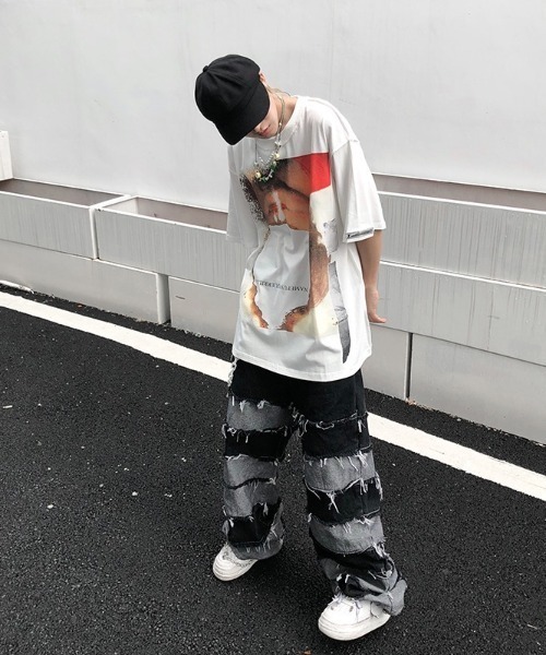 B'day（ビーデイ）の「【 B'day / ビーデー 】ボーダーラインダメージ加工ワイドデニムパンツ（デニムパンツ・メンズ・ブラック・XX-LARGE/XXX-LARGE/XXXX-LARGE）」の8枚目の写真