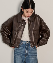フェイクレザーショートブルゾン