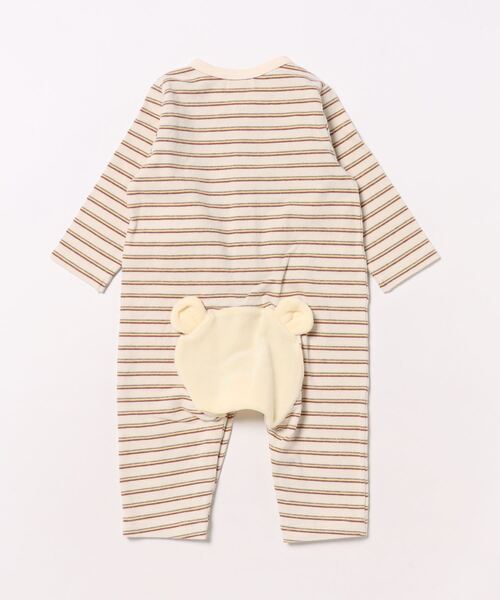 【セール】くまフリースモチーフのスムースボーダーカバーオール（ロンパース）｜KP BOY（ケーピーボーイ）