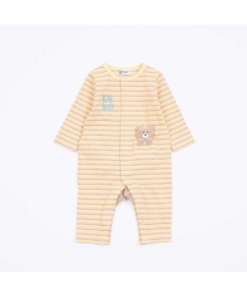【セール】くまフリースモチーフのスムースボーダーカバーオール（ロンパース）｜KP BOY（ケーピーボーイ）