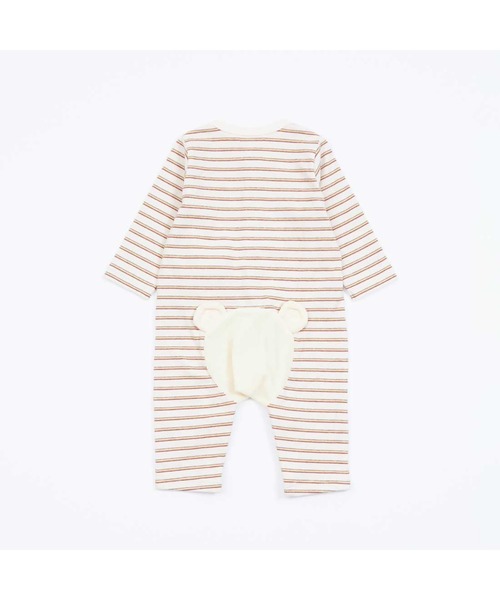 【セール】くまフリースモチーフのスムースボーダーカバーオール（ロンパース）｜KP BOY（ケーピーボーイ）