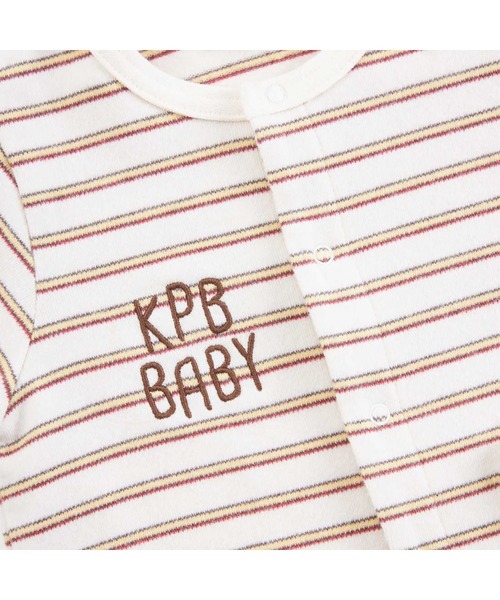 【セール】くまフリースモチーフのスムースボーダーカバーオール（ロンパース）｜KP BOY（ケーピーボーイ）