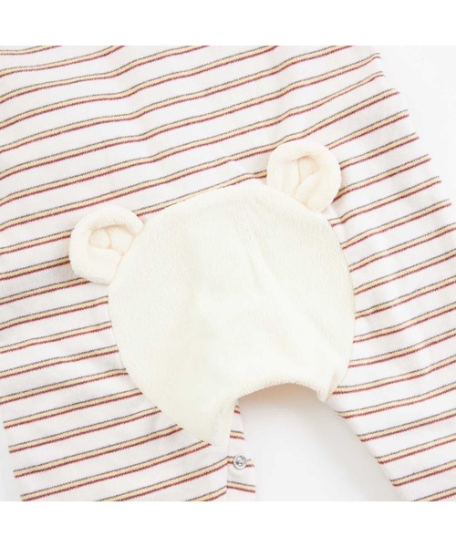 【セール】くまフリースモチーフのスムースボーダーカバーオール（ロンパース）｜KP BOY（ケーピーボーイ）