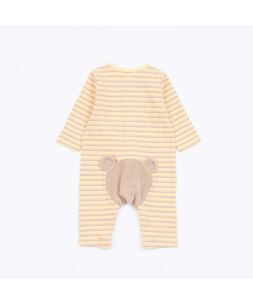 【セール】くまフリースモチーフのスムースボーダーカバーオール（ロンパース）｜KP BOY（ケーピーボーイ）