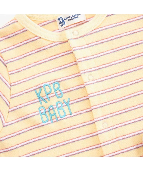 【セール】くまフリースモチーフのスムースボーダーカバーオール（ロンパース）｜KP BOY（ケーピーボーイ）