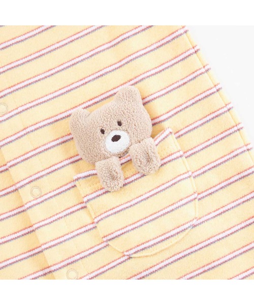 【セール】くまフリースモチーフのスムースボーダーカバーオール（ロンパース）｜KP BOY（ケーピーボーイ）