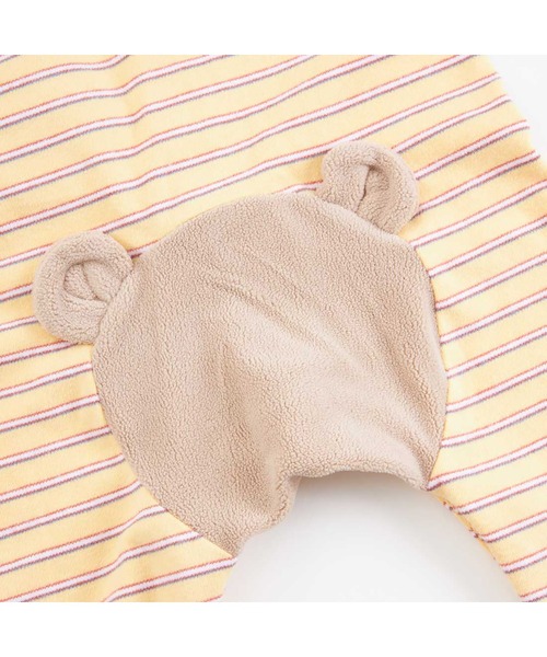 【セール】くまフリースモチーフのスムースボーダーカバーオール（ロンパース）｜KP BOY（ケーピーボーイ）