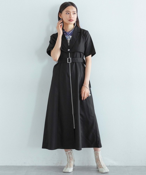 HARE(ハレ)の「2PSETショートジャケット*ジャンスカ(HARE)(セットアップ・レディース・ブラック/ライトブルー・FREE)」の5枚目の写真