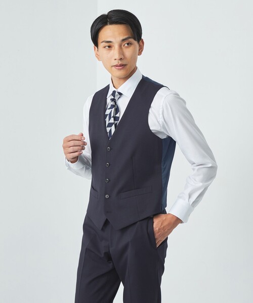 green label relaxing(グリーンレーベルリラクシング)の「A+ TWPU サージ スリム 5B ベスト -ウォッシャブル-(スーツベスト・メンズ・ダークブラウン/ネイビー/ブラック/ロイヤルブルー・XS/S/M/L/XL/XXL)」の3枚目の写真