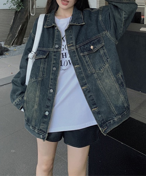 c.u.l（シーユーエル）の「ヴィンテージ風 デニムジャケット culw726（デニムジャケット・レディース・ブルー・L/M/XL）」の2枚目の写真