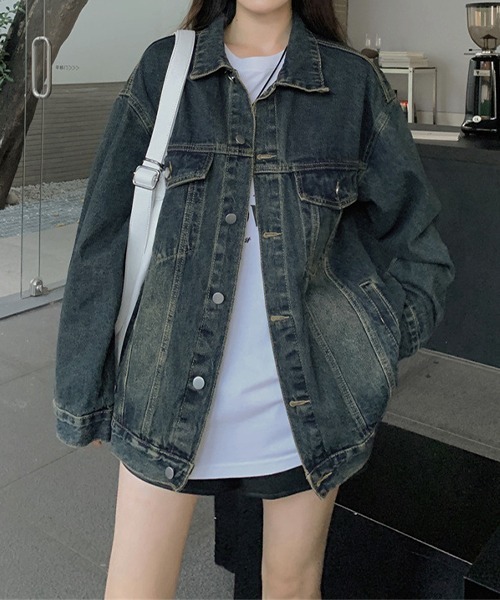 c.u.l（シーユーエル）の「ヴィンテージ風 デニムジャケット culw726（デニムジャケット・レディース・ブルー・L/M/XL）」の5枚目の写真