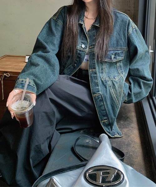 c.u.l（シーユーエル）の「ヴィンテージ風 デニムジャケット culw726（デニムジャケット・レディース・ブルー・L/M/XL）」の6枚目の写真