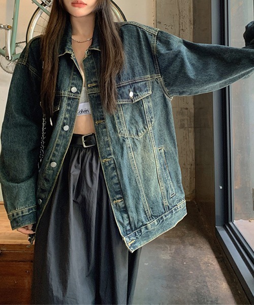 c.u.l（シーユーエル）の「ヴィンテージ風 デニムジャケット culw726（デニムジャケット・レディース・ブルー・L/M/XL）」の9枚目の写真