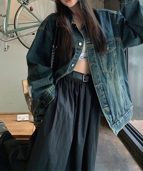 c.u.l（シーユーエル）の「ヴィンテージ風 デニムジャケット culw726（デニムジャケット・レディース・ブルー・L/M/XL）」の11枚目の写真