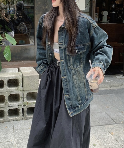 c.u.l（シーユーエル）の「ヴィンテージ風 デニムジャケット culw726（デニムジャケット・レディース・ブルー・L/M/XL）」の14枚目の写真