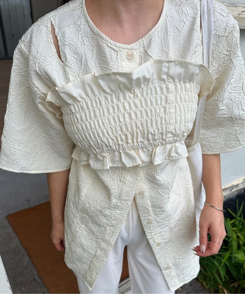 トップス BUSTIER SET TOPS BEIGE lawgy（ラウジー）の「wrinkle hole gather bustier set tops