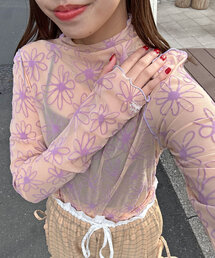 HELLO.SANFRANCISCO | 【HELLO.SANFRANCISCO/ハローサンフランシスコ】フロッキーフラワーシアータートルトップス(Tシャツ/カットソー)