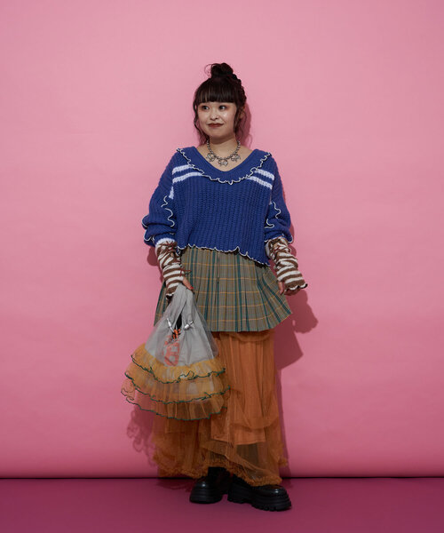 CIAOPANIC(チャオパニック)の「【@yuna_maruu企画】【Me+Me/ミープラスミー】ボーダーリボンアームウォーマ(その他小物・レディース・オフホワイト/ピンク・FREE)」の5枚目の写真