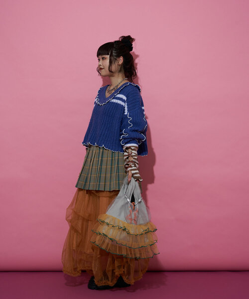 CIAOPANIC(チャオパニック)の「【@yuna_maruu企画】【Me+Me/ミープラスミー】ボーダーリボンアームウォーマ(その他小物・レディース・オフホワイト/ピンク・FREE)」の6枚目の写真