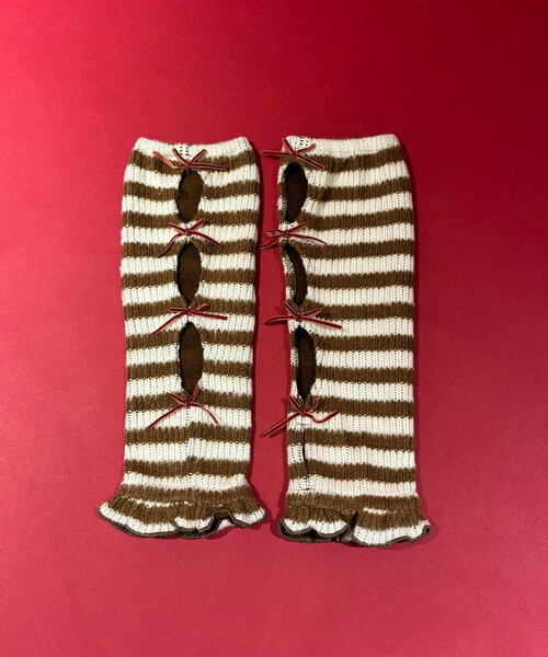 CIAOPANIC(チャオパニック)の「【@yuna_maruu企画】【Me+Me/ミープラスミー】ボーダーリボンアームウォーマ(その他小物・レディース・オフホワイト/ピンク・FREE)」の10枚目の写真