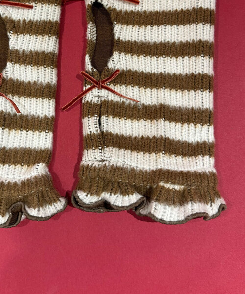 CIAOPANIC(チャオパニック)の「【@yuna_maruu企画】【Me+Me/ミープラスミー】ボーダーリボンアームウォーマ(その他小物・レディース・オフホワイト/ピンク・FREE)」の11枚目の写真