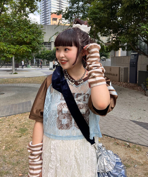 CIAOPANIC(チャオパニック)の「【@yuna_maruu企画】【Me+Me/ミープラスミー】ボーダーリボンアームウォーマ(その他小物・レディース・オフホワイト/ピンク・FREE)」の14枚目の写真