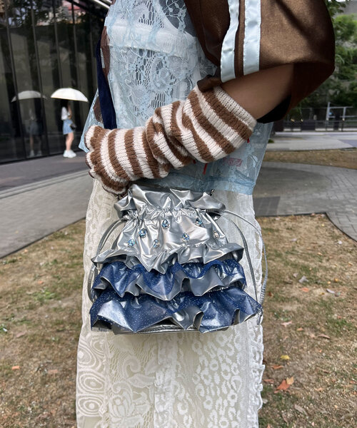 CIAOPANIC(チャオパニック)の「【@yuna_maruu企画】【Me+Me/ミープラスミー】ボーダーリボンアームウォーマ(その他小物・レディース・オフホワイト/ピンク・FREE)」の15枚目の写真