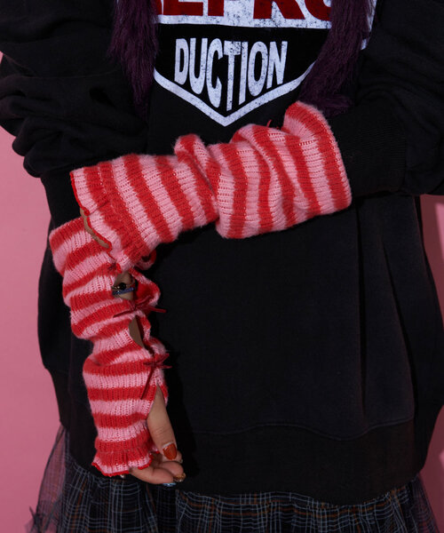 CIAOPANIC(チャオパニック)の「【@yuna_maruu企画】【Me+Me/ミープラスミー】ボーダーリボンアームウォーマ(その他小物・レディース・オフホワイト/ピンク・FREE)」の18枚目の写真