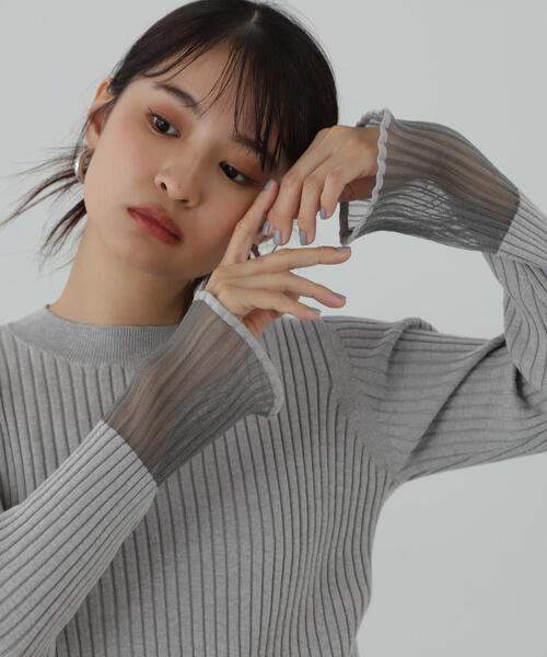 N.（N. Natural Beauty Basic）（エヌエヌナチュラルビューティーベーシック）の「◆シアーカフスニット（ニット/セーター・レディース・ブラック/グレー/ブルー/ホワイト・MEDIUM）」の4枚目の写真
