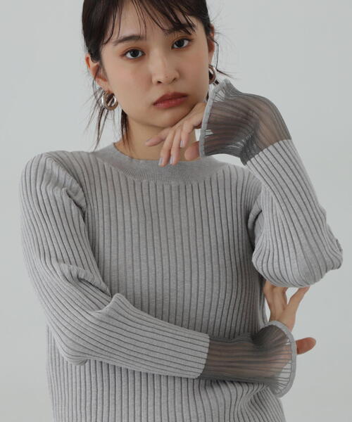 N.（N. Natural Beauty Basic）（エヌエヌナチュラルビューティーベーシック）の「◆シアーカフスニット（ニット/セーター・レディース・ブラック/グレー/ブルー/ホワイト・MEDIUM）」の17枚目の写真