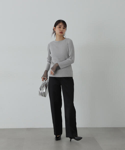 N.（N. Natural Beauty Basic）（エヌエヌナチュラルビューティーベーシック）の「◆シアーカフスニット（ニット/セーター・レディース・ブラック/グレー/ブルー/ホワイト・MEDIUM）」の14枚目の写真