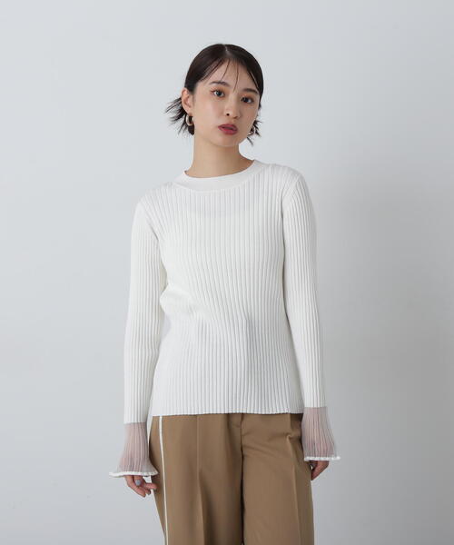 N.（N. Natural Beauty Basic）（エヌエヌナチュラルビューティーベーシック）の「◆シアーカフスニット（ニット/セーター・レディース・ブラック/グレー/ブルー/ホワイト・MEDIUM）」の6枚目の写真